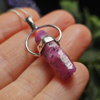 Ruby Crystal Pendant, Raw Indian Crystal Sterling Silver Pendant