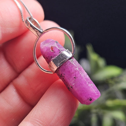Ruby Crystal Pendant, Raw Indian Crystal Sterling Silver Pendant