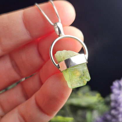 Terminated Peridot Pendant, Peridot Crystal Sterling Silver Necklace
