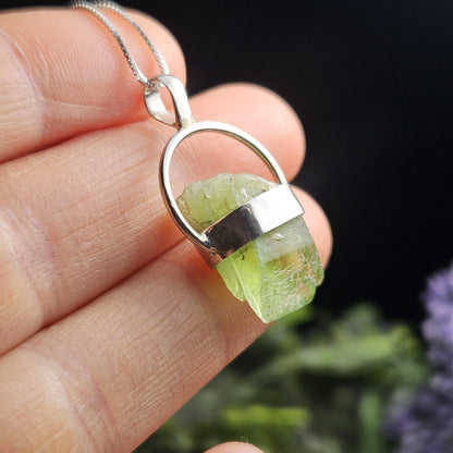 Terminated Peridot Pendant, Peridot Crystal Sterling Silver Necklace