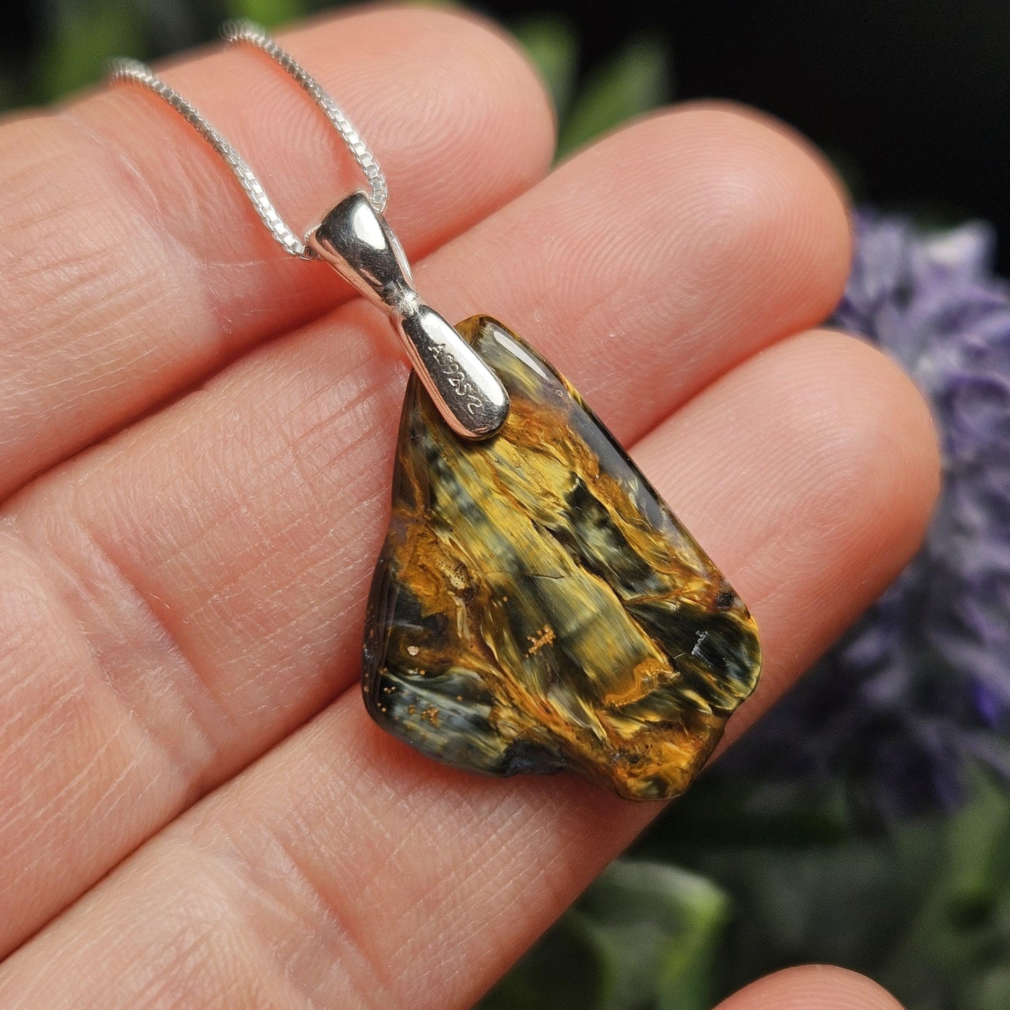 Pietersite Crystal Pendant, Namibian Pietersite Sterling Silver Necklace