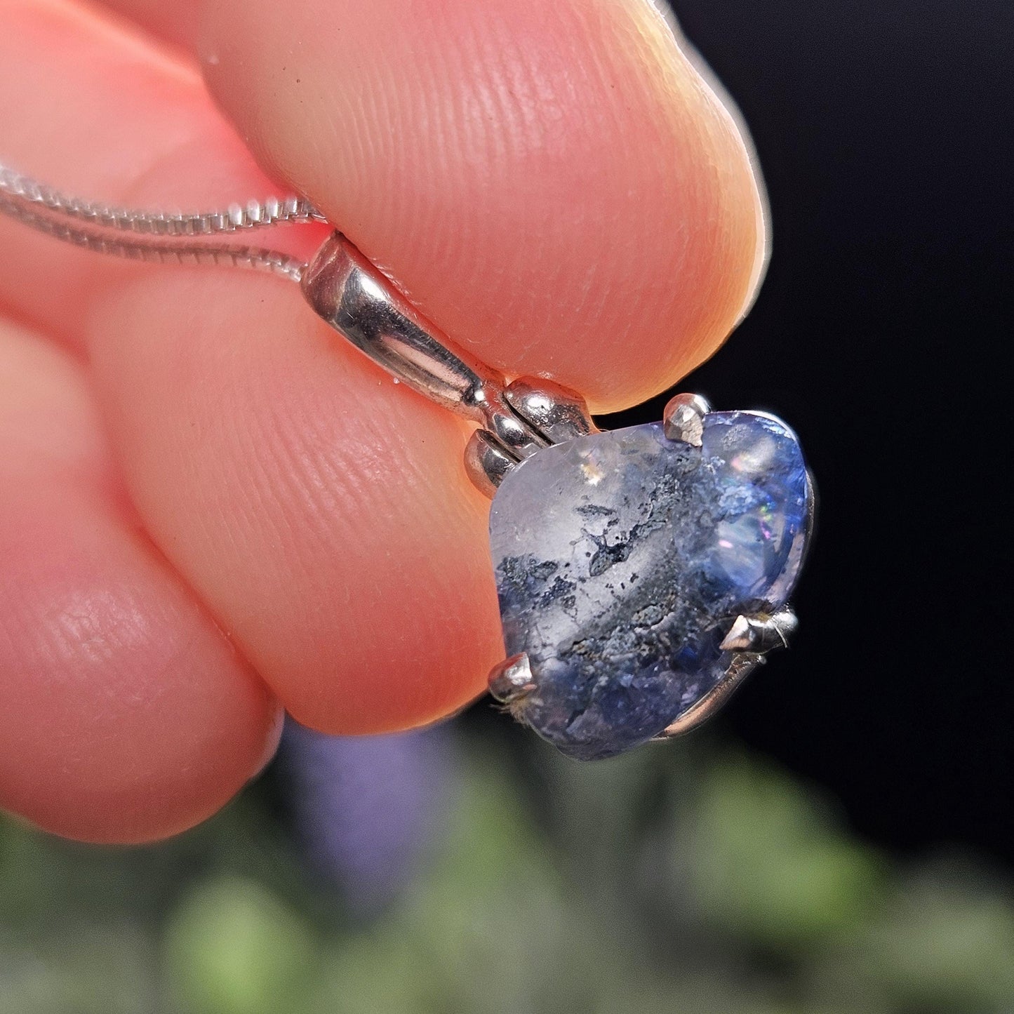 Benitoite Crystal Pendant, Blue Benitoite Sterling Silver Necklace