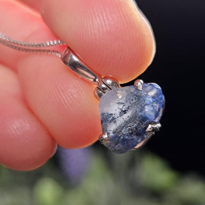 Benitoite Crystal Pendant, Blue Benitoite Sterling Silver Necklace