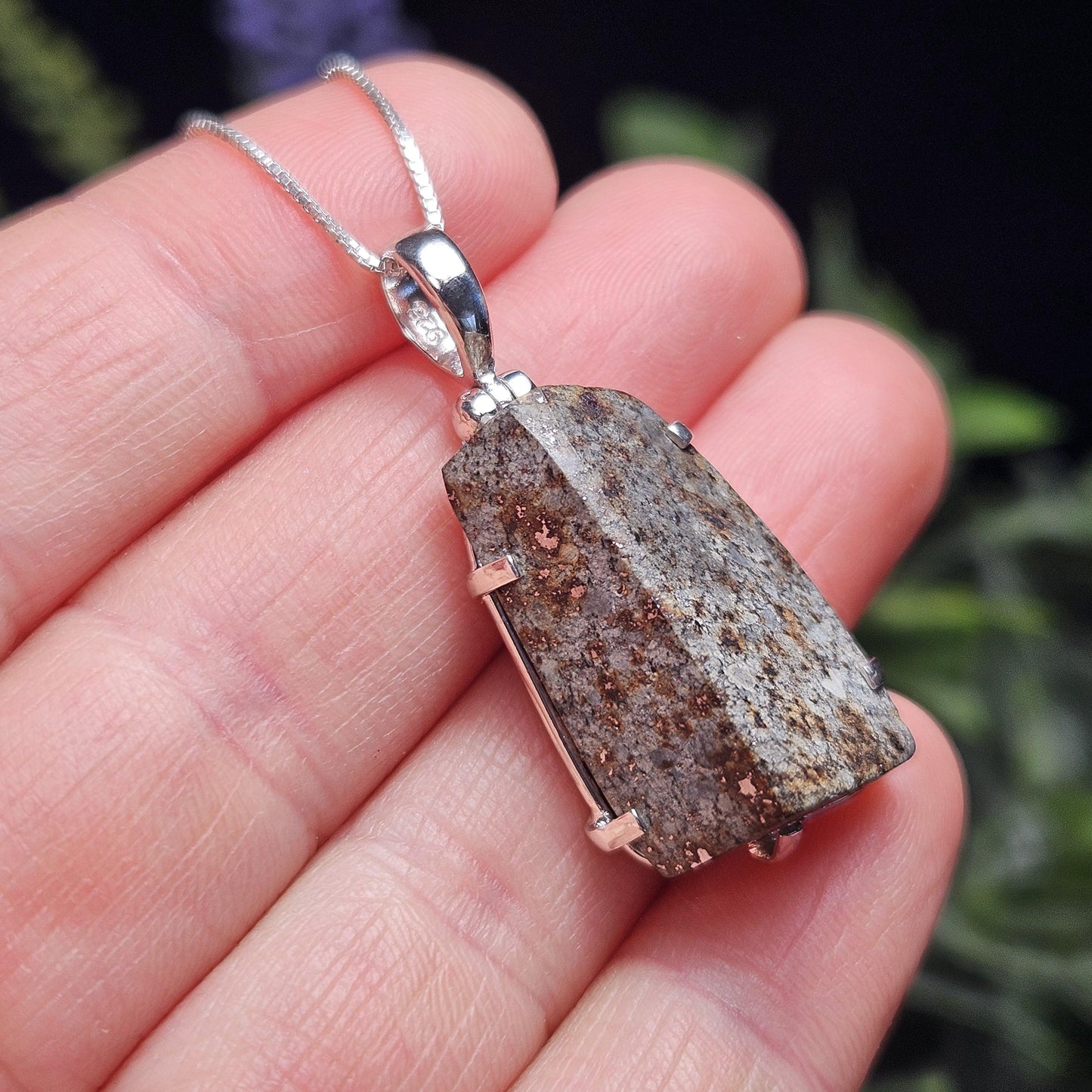 Chondrite Meteorite Pendant, Polished Meteor Sterling Silver Necklace