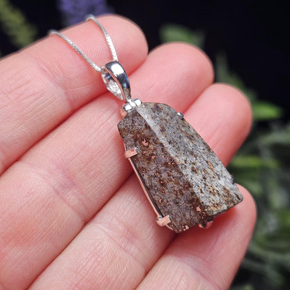 Chondrite Meteorite Pendant, Polished Meteor Sterling Silver Necklace