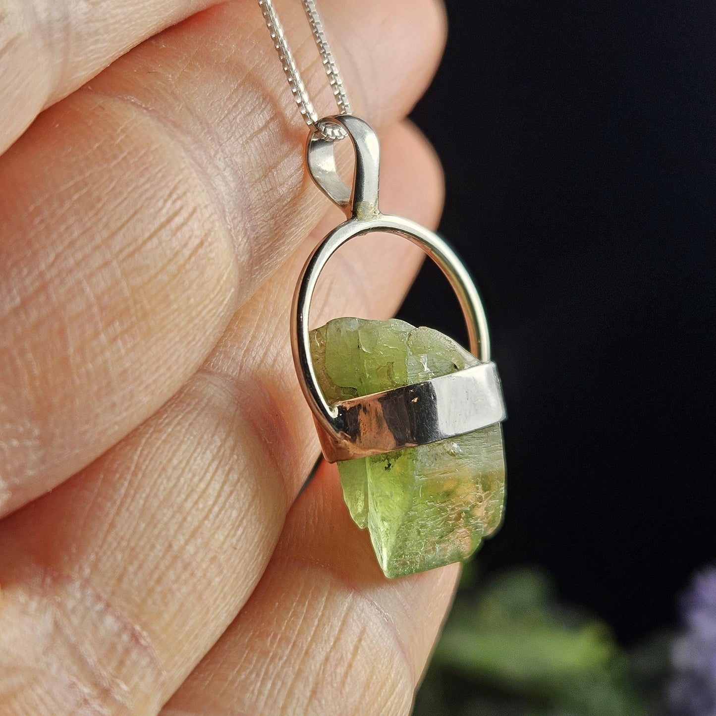Terminated Peridot Pendant, Peridot Crystal Sterling Silver Necklace