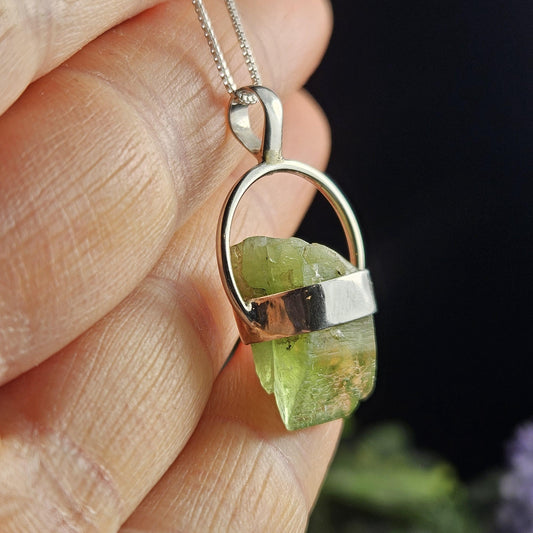 Terminated Peridot Pendant, Peridot Crystal Sterling Silver Necklace
