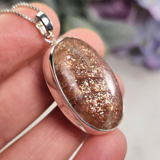 Rainbow Sunstone Pendant, Sterling Silver Sunstone Necklace