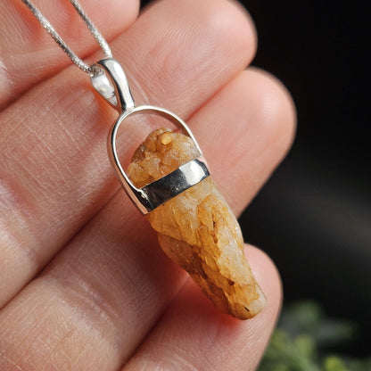 Golden Phenacite Crystal Pendant, Phenacite Sterling Silver Necklace