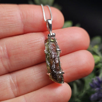 Genuine Moldavite Cystal Pendant, Moldavite Sterling Silver Necklace