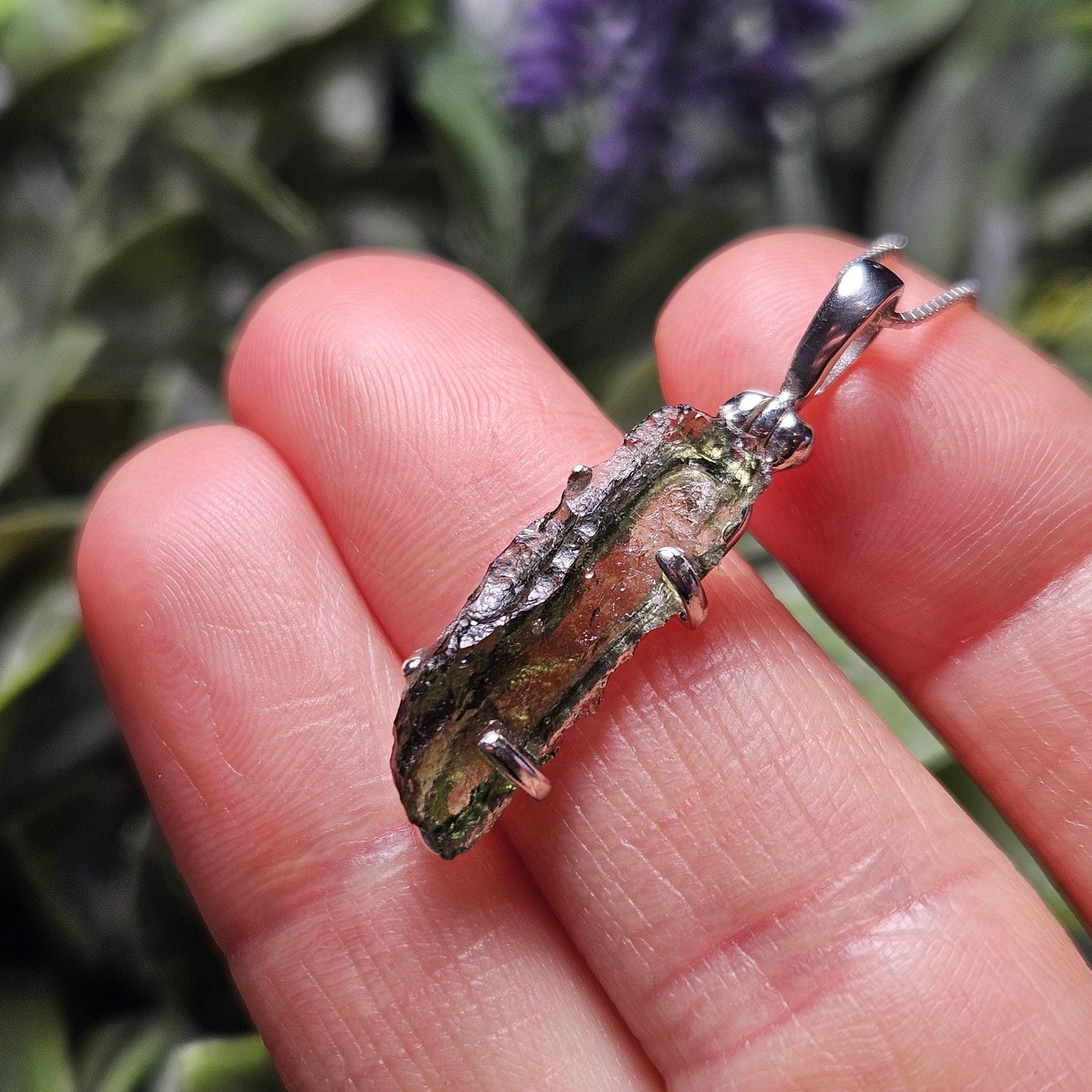 Genuine Moldavite Cystal Pendant, Moldavite Sterling Silver Necklace