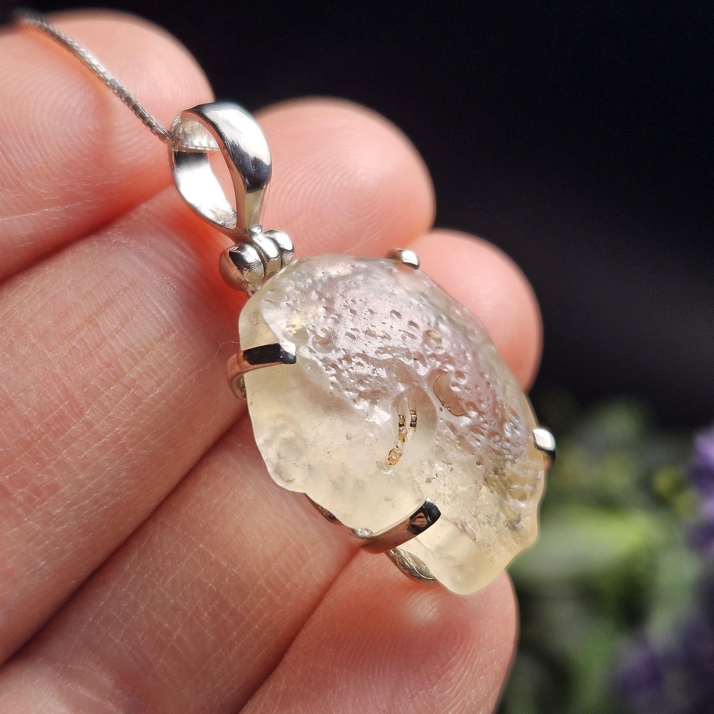 Libyan Desert Glass Crystal Pendant, Libyan Desert Glass Sterling Silver Necklace