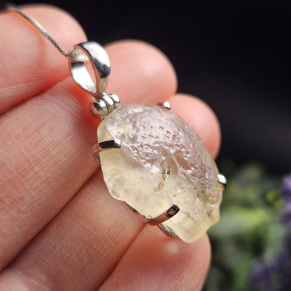 Libyan Desert Glass Crystal Pendant, Libyan Desert Glass Sterling Silver Necklace