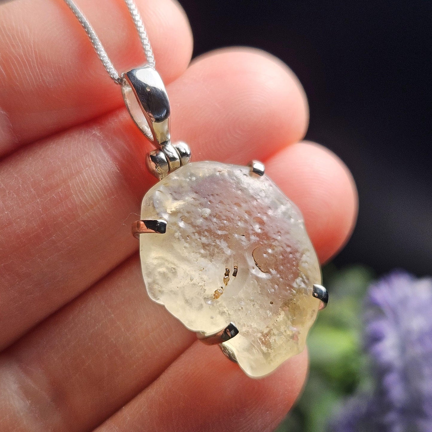 Libyan Desert Glass Crystal Pendant, Libyan Desert Glass Sterling Silver Necklace