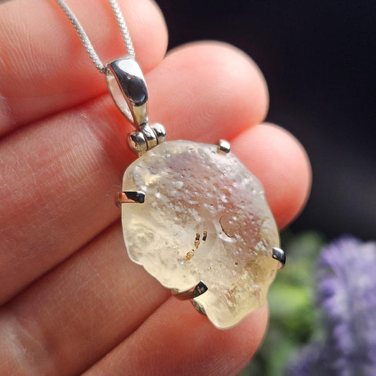 Libyan Desert Glass Crystal Pendant, Libyan Desert Glass Sterling Silver Necklace