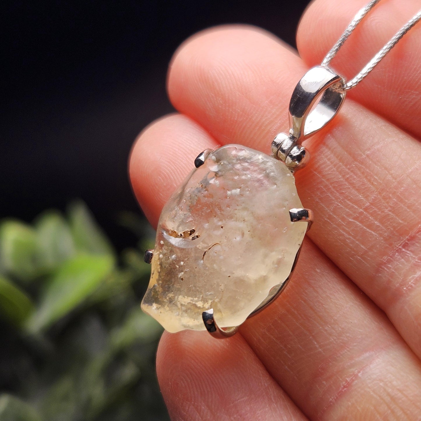 Libyan Desert Glass Crystal Pendant, Libyan Desert Glass Sterling Silver Necklace