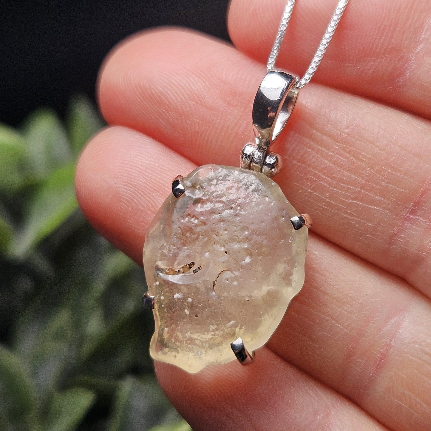 Libyan Desert Glass Crystal Pendant, Libyan Desert Glass Sterling Silver Necklace