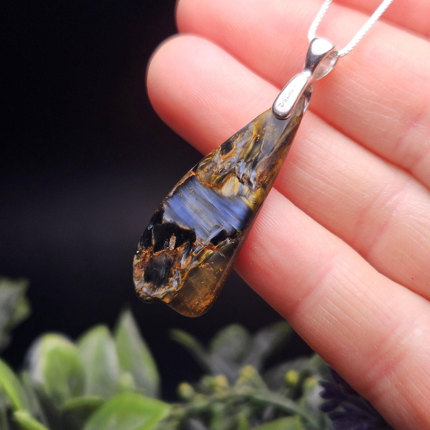 Blue Pietersite Crystal Pendant, Pietersite Sterling Silver Necklace