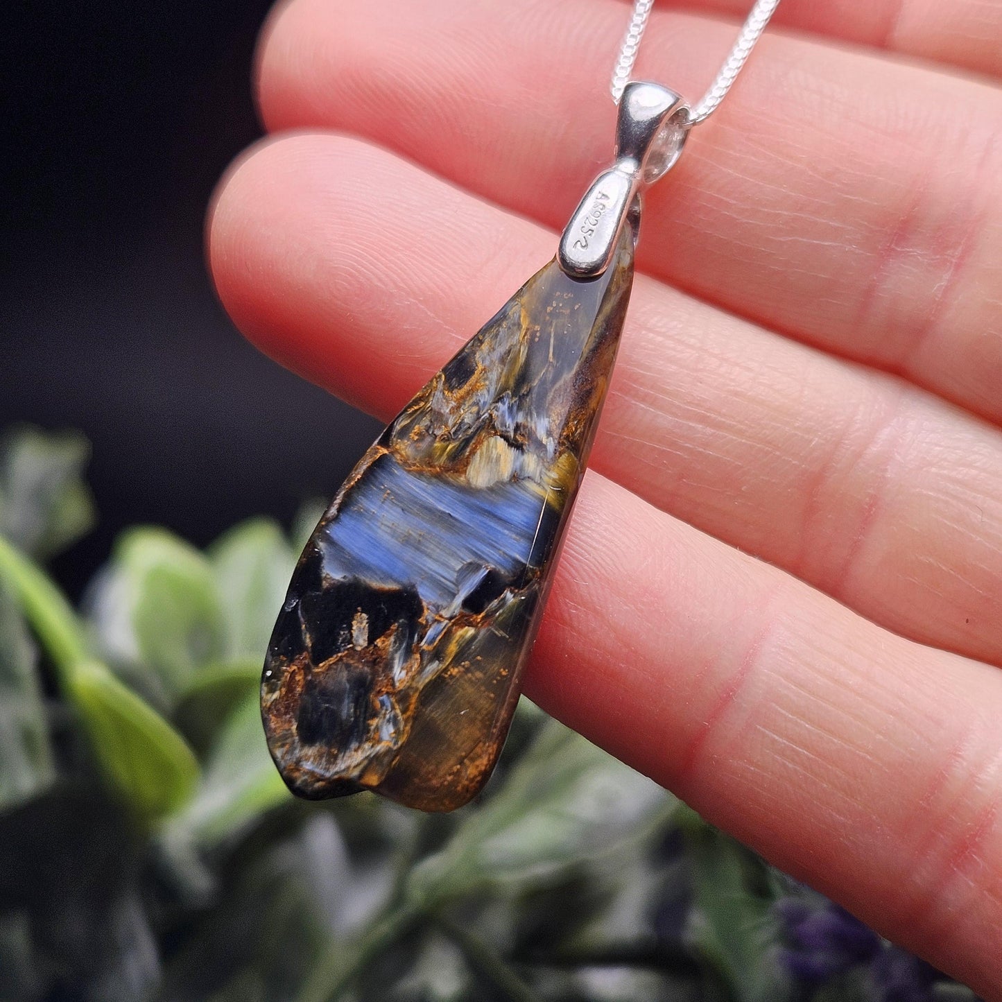 Blue Pietersite Crystal Pendant, Pietersite Sterling Silver Necklace