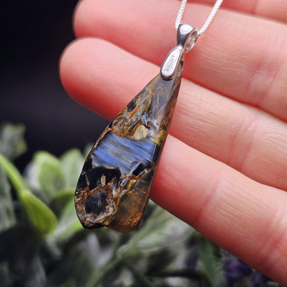 Blue Pietersite Crystal Pendant, Pietersite Sterling Silver Necklace