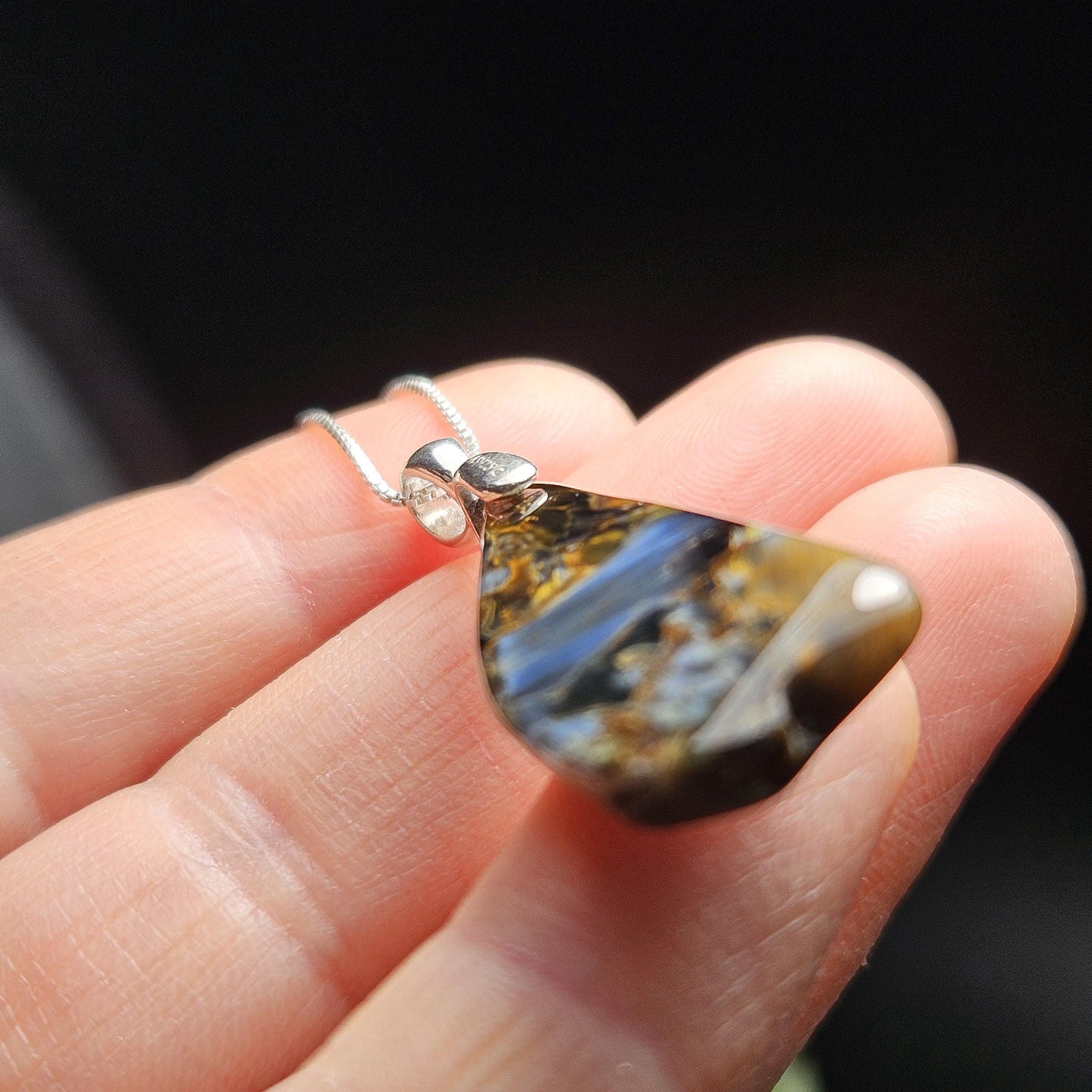 Blue Pietersite Crystal Pendant, Pietersite Sterling Silver Necklace