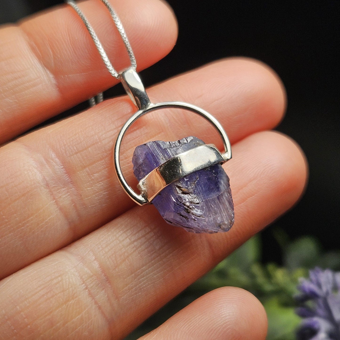 Bicolor Tanzanite Crystal Pendant, Bicolor Tanzanite Sterling Silver Necklace