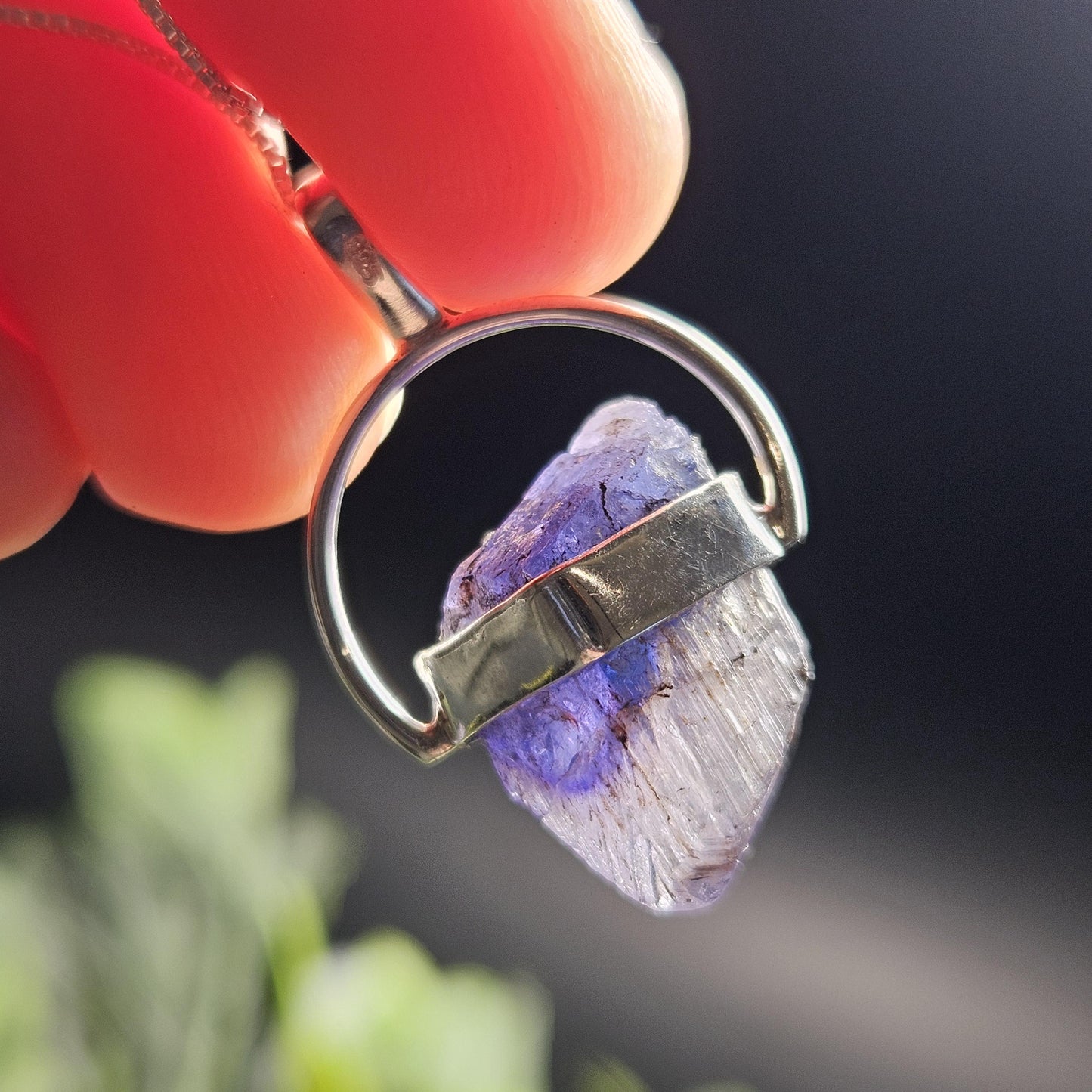 Bicolor Tanzanite Crystal Pendant, Bicolor Tanzanite Sterling Silver Necklace
