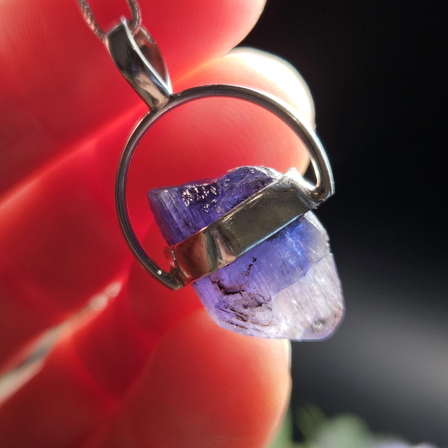 Bicolor Tanzanite Crystal Pendant, Bicolor Tanzanite Sterling Silver Necklace