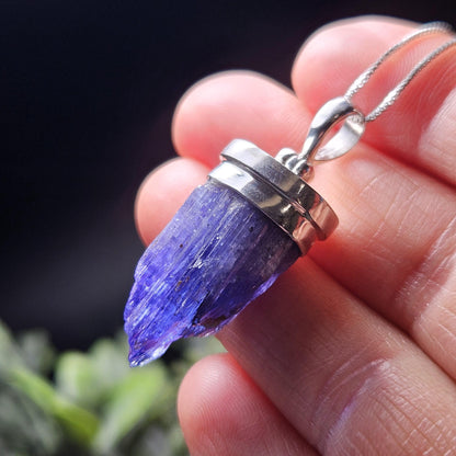Terminated Tanzanite Crystal Pendant, Tanzanite Sterling Silver Necklace