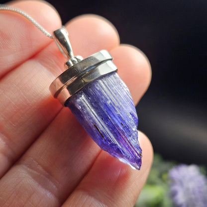 Terminated Tanzanite Crystal Pendant, Tanzanite Sterling Silver Necklace