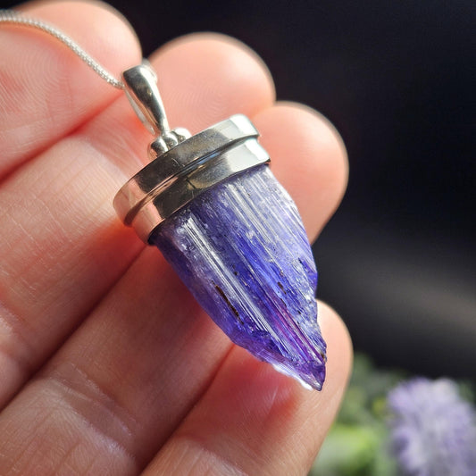 Terminated Tanzanite Crystal Pendant, Tanzanite Sterling Silver Necklace