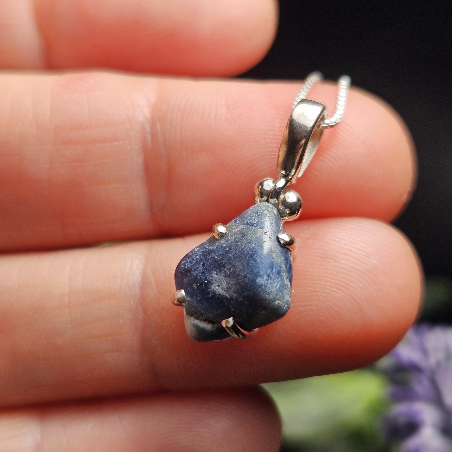 Benitoite Crystal Pendant, Blue Benitoite Sterling Silver Necklace