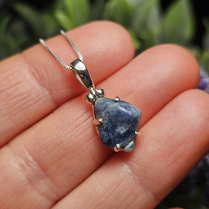 Benitoite Crystal Pendant, Blue Benitoite Sterling Silver Necklace
