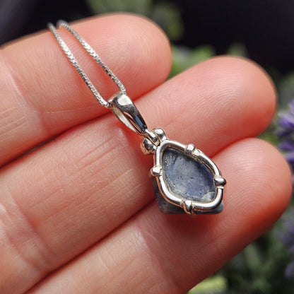 Benitoite Crystal Pendant, Blue Benitoite Sterling Silver Necklace