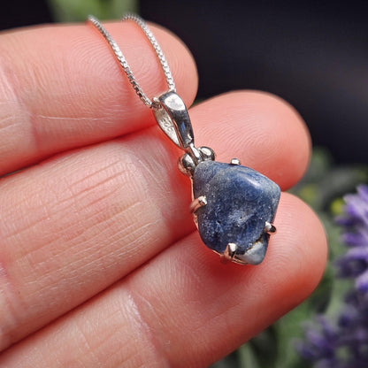 Benitoite Crystal Pendant, Blue Benitoite Sterling Silver Necklace