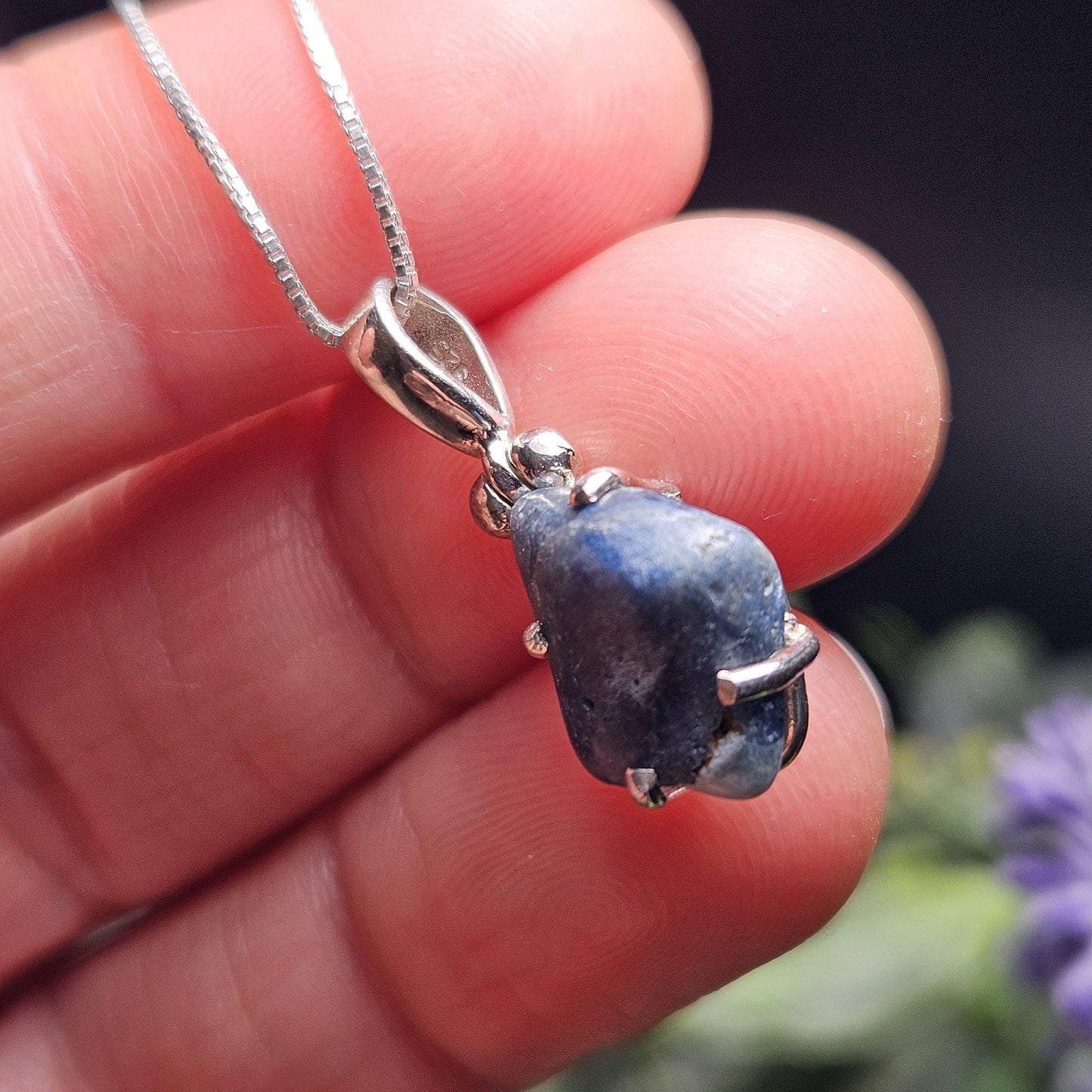 Benitoite Crystal Pendant, Blue Benitoite Sterling Silver Necklace