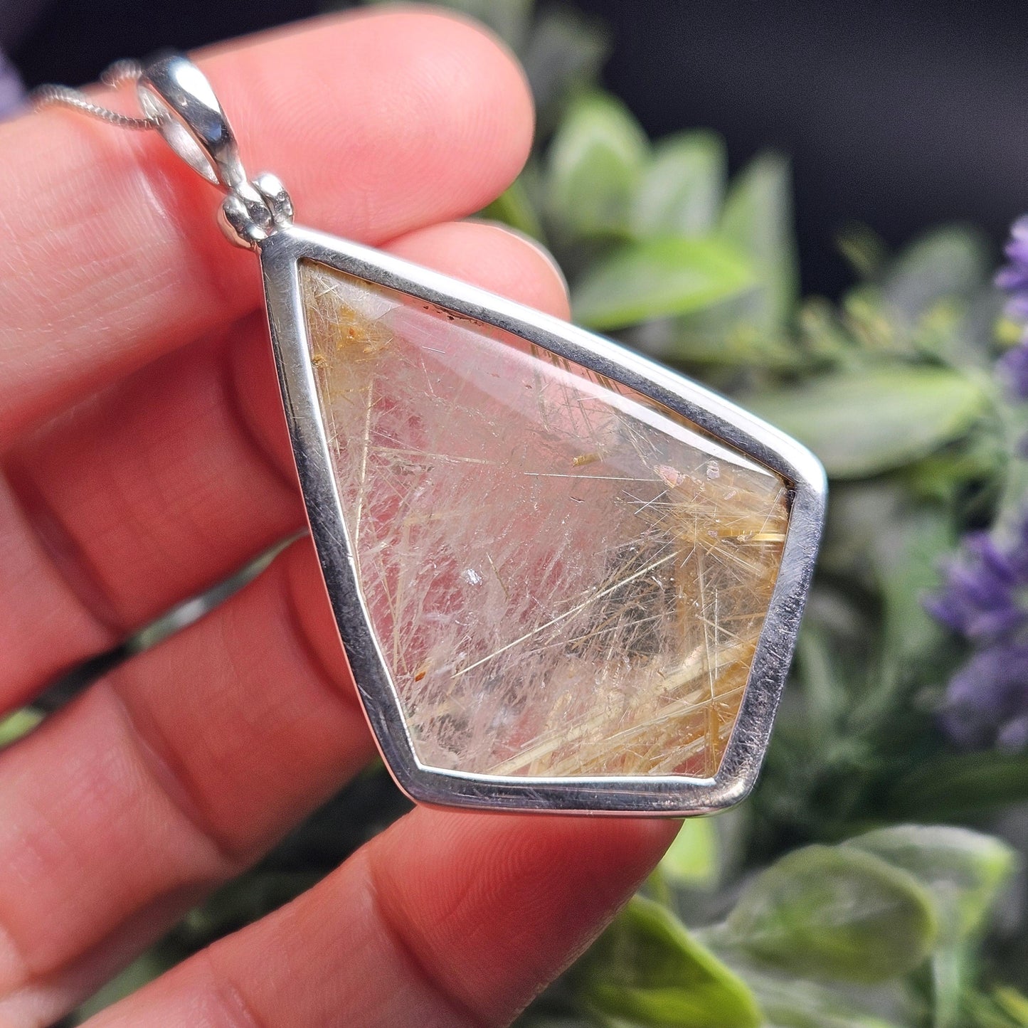 Rutilated Quartz Crystal Pendant, Rutilated Quartz Sterling Silver Necklace