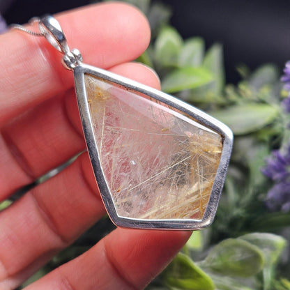 Rutilated Quartz Crystal Pendant, Rutilated Quartz Sterling Silver Necklace
