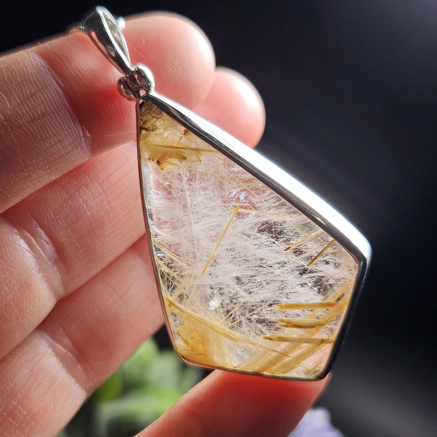 Rutilated Quartz Crystal Pendant, Rutilated Quartz Sterling Silver Necklace