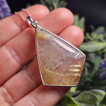 Rutilated Quartz Crystal Pendant, Rutilated Quartz Sterling Silver Necklace