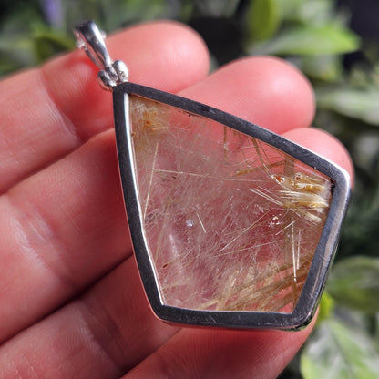 Rutilated Quartz Crystal Pendant, Rutilated Quartz Sterling Silver Necklace