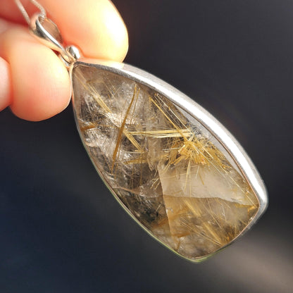 Rutilated Quartz Crystal Pendant, Rutilated Quartz Sterling Silver Necklace