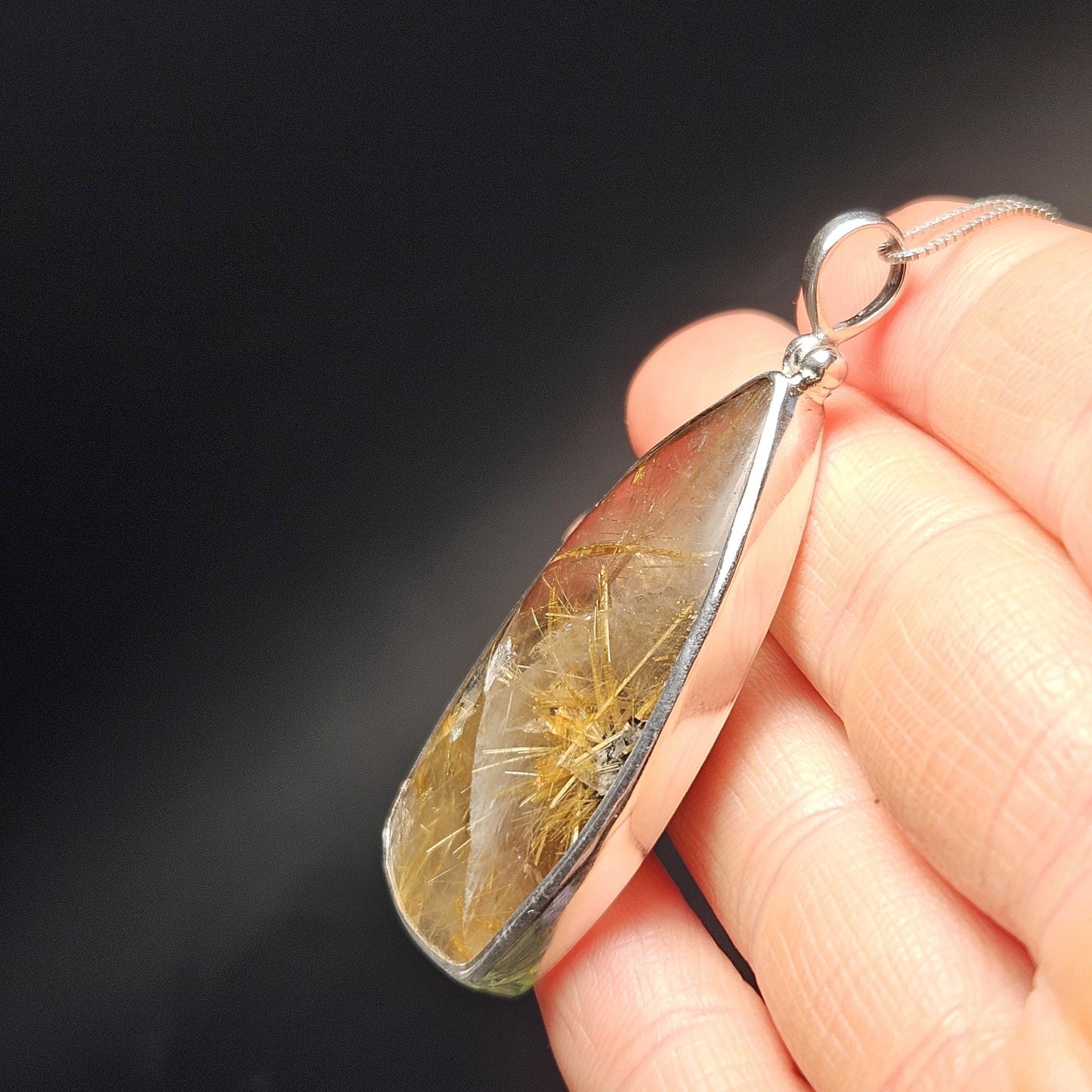 Rutilated Quartz Crystal Pendant, Rutilated Quartz Sterling Silver Necklace
