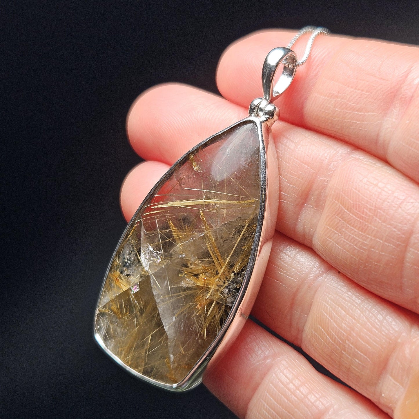 Rutilated Quartz Crystal Pendant, Rutilated Quartz Sterling Silver Necklace