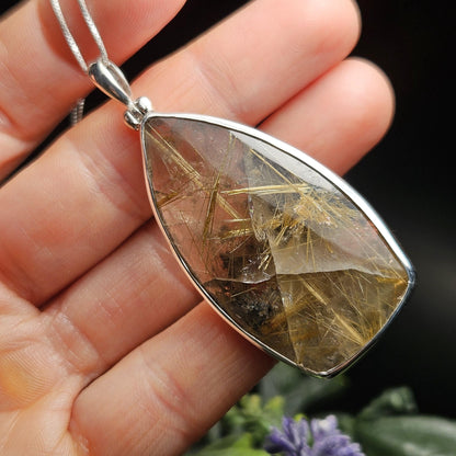 Rutilated Quartz Crystal Pendant, Rutilated Quartz Sterling Silver Necklace