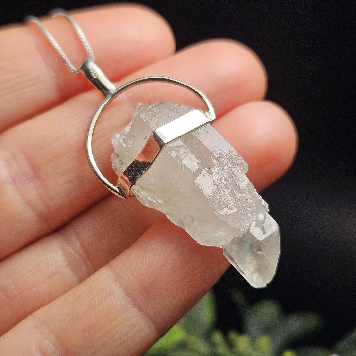 Ajoite Phantom in Quartz Crystal Pendant, Ajoite Sterling Silver Necklace