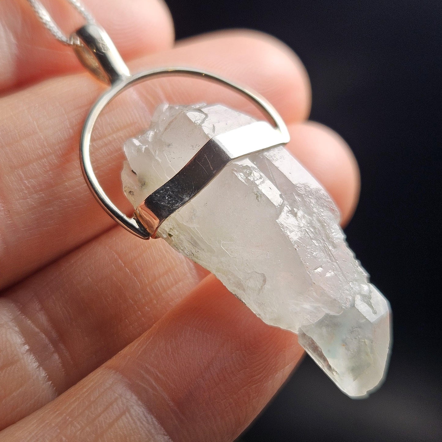 Ajoite Phantom in Quartz Crystal Pendant, Ajoite Sterling Silver Necklace
