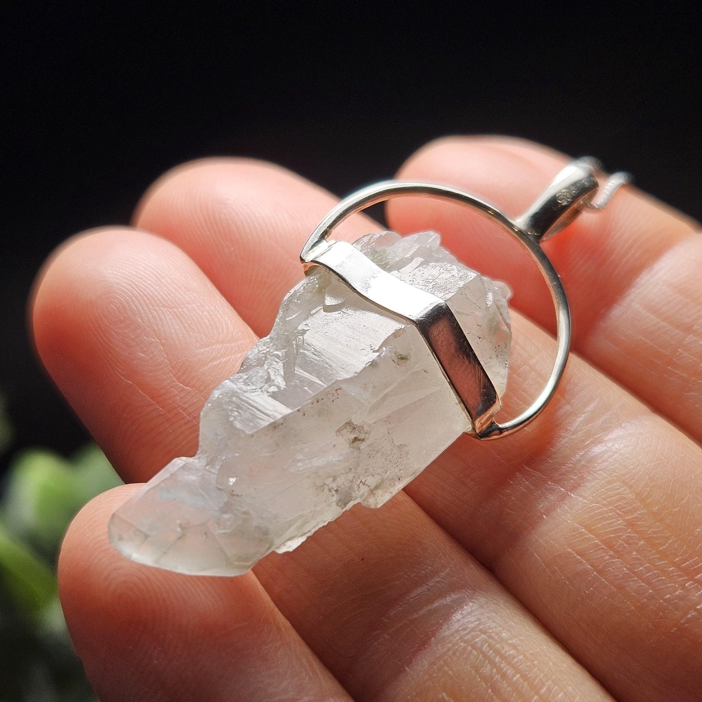 Ajoite Phantom in Quartz Crystal Pendant, Ajoite Sterling Silver Necklace