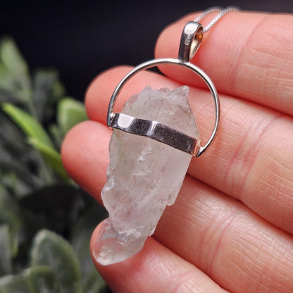 Ajoite Phantom in Quartz Crystal Pendant, Ajoite Sterling Silver Necklace