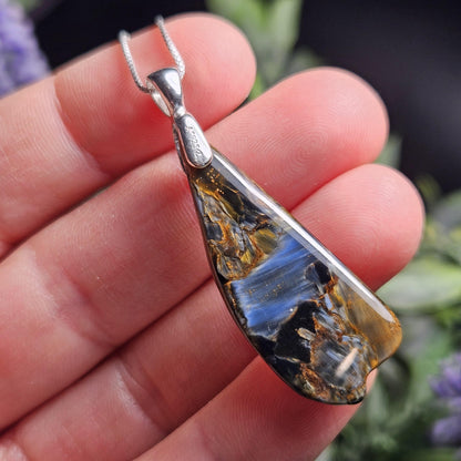 Blue Pietersite Crystal Pendant, Pietersite Sterling Silver Necklace